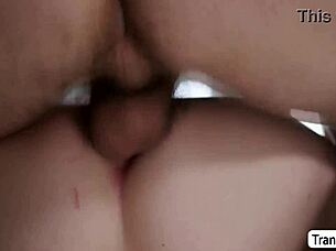 Lucky Dude Bareback Fucks Horny Blonde Shemale's Ass