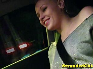 Blonde Teen Grabs Driver's Cock