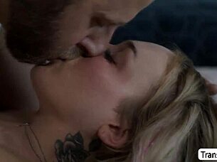 Lucky Dude Bareback Fucks Horny Blonde Shemale's Ass