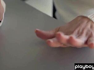 skinny european brunette strips clothes ripped in stockings showing natural tits and ass