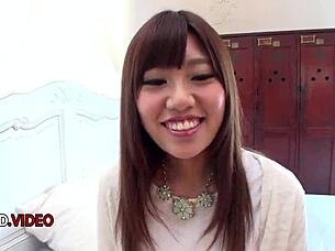 Chisa Hoshino's shaved pussy gets fingered hard.