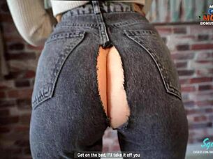 Daddy, you cut my jeans to cum in my tight pussy?