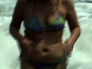 Beautiful 59-Year-Old Mature Latina Feels Confident in Her Bikini on the Beach