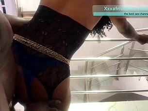 black girl with shaved pussy fucks monster cock on stairs