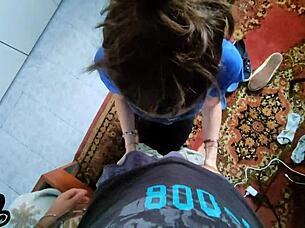 Teen wife gives intense blowjob to husband