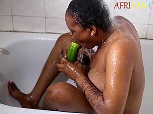 i'm african candy, feeling so horny in the bathroom with dildo masturbation while soapy