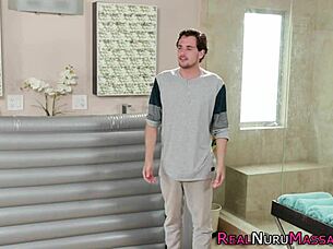 Blonde milf with big tits says, 'Let me wank your dick'