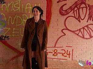 emmita smile seduces young guy with huge boobs. cougar rides monster cock in outdoor public sex.