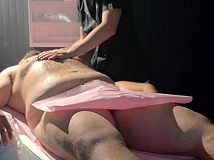 Masseuse performs lingam and prostate massage on fat guy