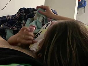 My stepsister plays with my dick.