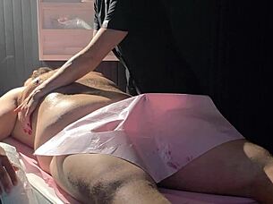 Masseuse performs lingam and prostate massage on fat guy