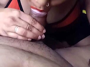 Indian amateur gives horny blowjob to big cock
