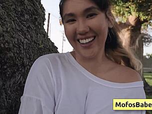 Tomie Tang reveals her big boobs to me outdoors