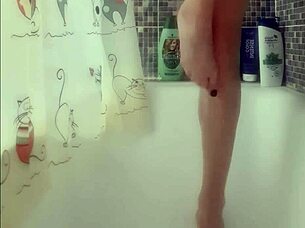 Busty teen washes her perfect feet in the shower