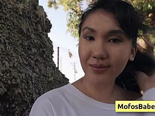 Tomie Tang reveals her big boobs to me outdoors