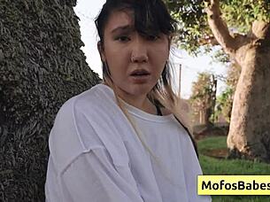 Tomie Tang reveals her big boobs to me outdoors