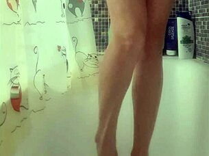 Busty teen washes her perfect feet in the shower