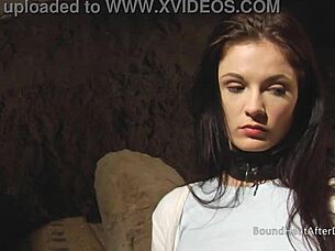 Look at this submissive lesbian slave bent over and tied up, orgasming from strapon domination