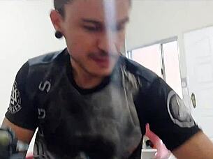 latina gets tattoo with anal plug in ass