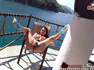 german agent meets latina milf for outdoor masturbation session