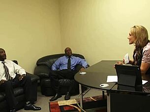 horny secretary nikki sexxx drains two black dicks at work