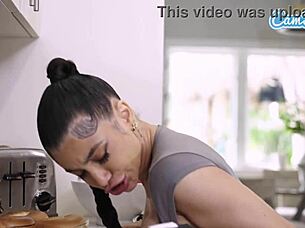 Sexy Latina MILF housewife rides her step son to an epic squirting orgasm