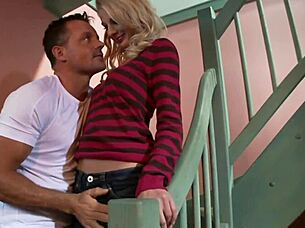 Watch skinny blonde get fucked on stairs.