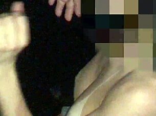 Wet handjob through glory hole, milking cum from the source