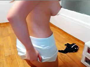 Look at this hot girl teasing in her shiny pink satin panties.