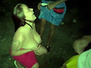 First time on the beach, three friends fuck hot girl