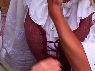 Blonde and Brunette Medieval Hotties Have Outdoor Lesbian Licking and Fingering Action