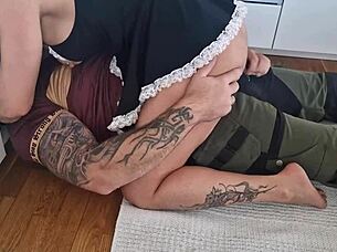 Hey, this hot housewife is paying her plumber's salary with a wild kitchen romp