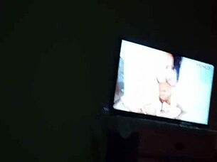 She massages my dick while watching porn, then milks it dry