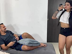 oh gosh, my boyfriend left me alone so i rode my roommate's big cock hard