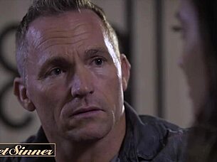 Dilf fucks his naughty small tit 18+ girl in fantasy scene - sweetsinner. Intense action unfolds with big cock pounding.