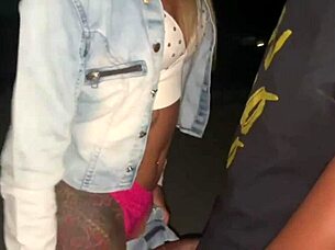 i'm watching my wife flash and blow that huge cock in public, cumming on her ass while husband films the amateur fun