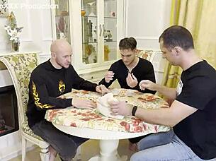 Gangbang Monika Fox with double penetration during lotto break