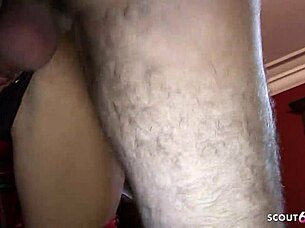 Skinny girl with big tits slips into fishnet stockings for a deep cosplay pounding by experienced guy.