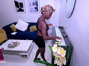 i'm the ebony maid moaning as my horny boss gives me doggystyle and facial cum