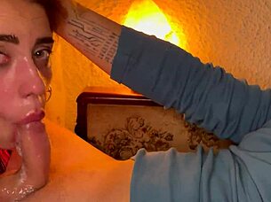 She delivers a closeup wet sloppy facefuck in the best blowjob ever.