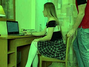 This little bitch seduced her tutor in the garage. He made her squirt with huge cock and filled hairy pussy.