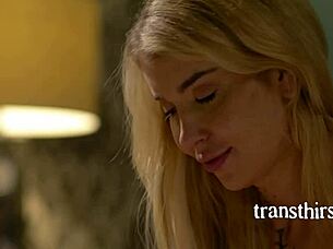 You won't believe how this blonde tranny with perfect curves cheats and takes it anal!