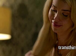 You won't believe how this blonde tranny with perfect curves cheats and takes it anal!