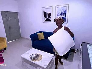 i'm the ebony maid moaning as my horny boss gives me doggystyle and facial cum