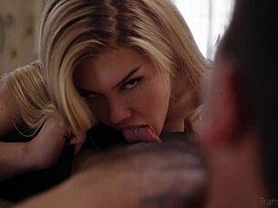 You won't believe how this blonde tranny with perfect curves cheats and takes it anal!