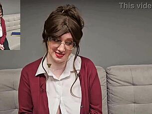 secretary kimmi faces her first interview in the office with big natural tits on display