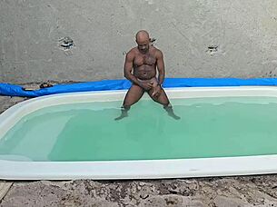 Amateur babe takes big black cock creampie in pool fetish action!