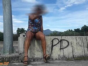 Married slut exposes pussy to everyone right in the middle of the street