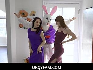 Horny Stepson Tricks Women into Wild Orgy with Easter Bunny Costume and Deep Blowjobs