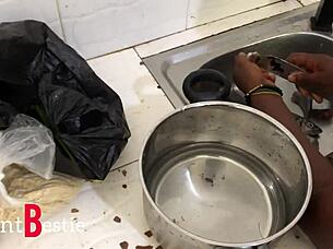 Amateur babe gets caught in kitchen for passionate morning quickie romp